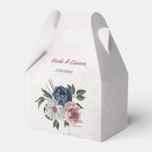Romantic pink white navy flowers greenery wedding favor box