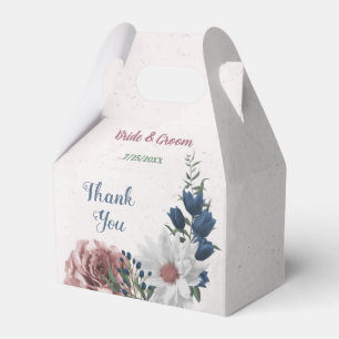Romantic pink white navy flowers greenery wedding favor box