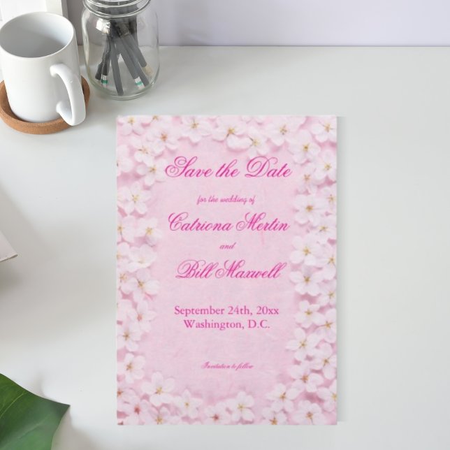 Romantic Pink & White Save The Date Card (Creator Uploaded)