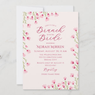 Romantic Pink Wildflowers Brunch Bridal Shower Invitation
