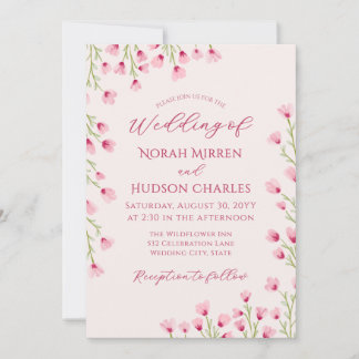 Romantic Pink Wildflowers Wedding Invitation