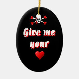 Romantic Pirate and Vaentines love hearts Ceramic Ornament