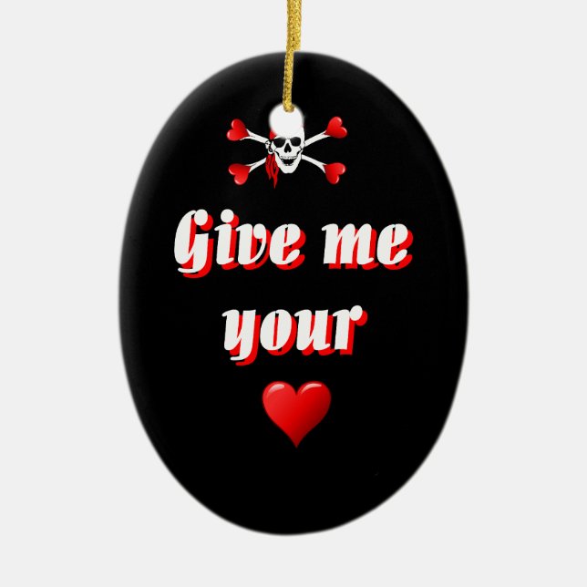 Romantic Pirate and Vaentines love hearts Ceramic Ornament (Front)