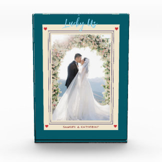 Romantic Playing Card Aesthetic Custom Names Green Photo Block