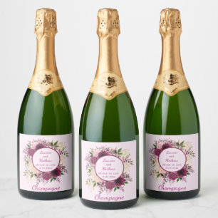 Romantic Plum Burgundy, Blush Pink Personalized Sparkling Wine Label