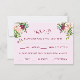 Romantic Plum Burgundy Blush Pink Wedding RSVP Save The Date