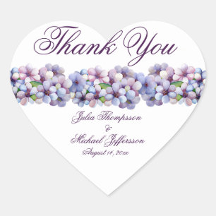 Romantic Poetic Lilac Watercolor Floral Wedding Heart Sticker