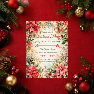 Romantic Poinsettia Christmas Party Invitation