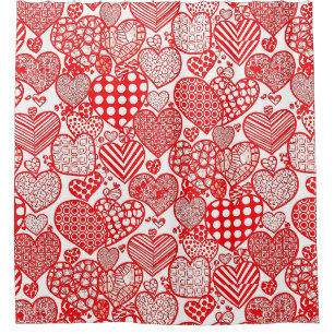 Romantic Polka Heart Doodle Red White