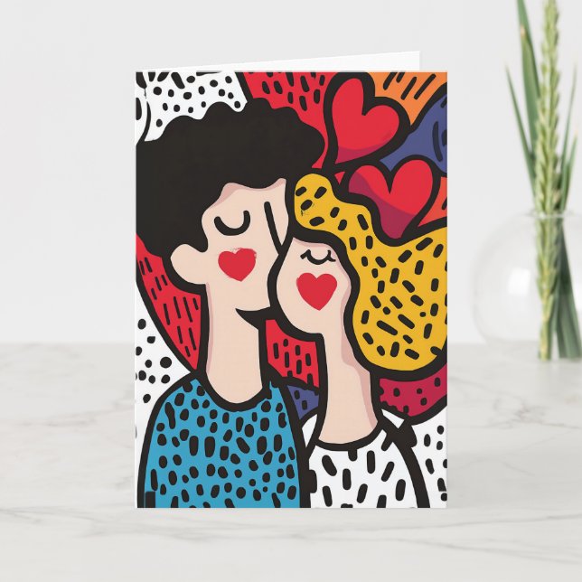 Romantic Pop Art Illustration of a Loving Couple Invitation (Front)