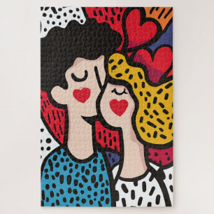 Romantic Pop Art Illustration of a Loving Couple Jigsaw Puzzle
