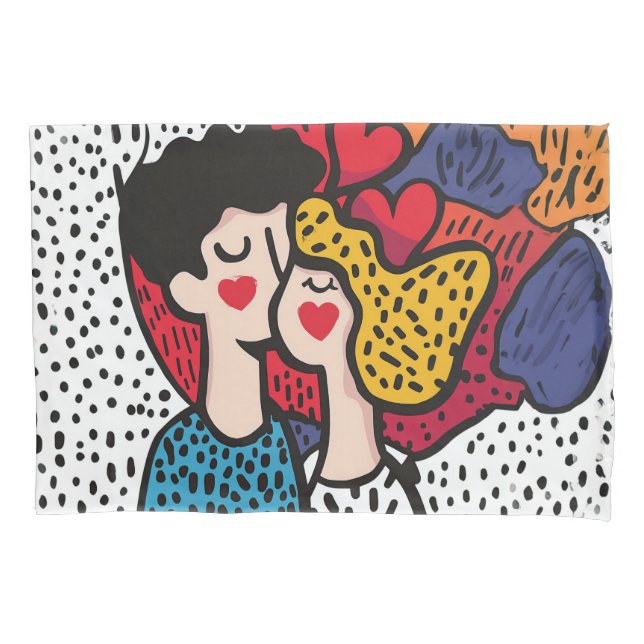 Romantic Pop Art Illustration of a Loving Couple Pillowcase (Front)