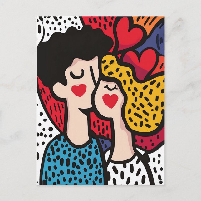 Romantic Pop Art Illustration of a Loving Couple Postcard (Front)