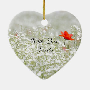 Romantic Poppy Flower Red White Meadow Nature Ceramic Ornament
