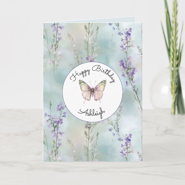 Romantic Pretty Lavender Flowers Birthday Card (Front)