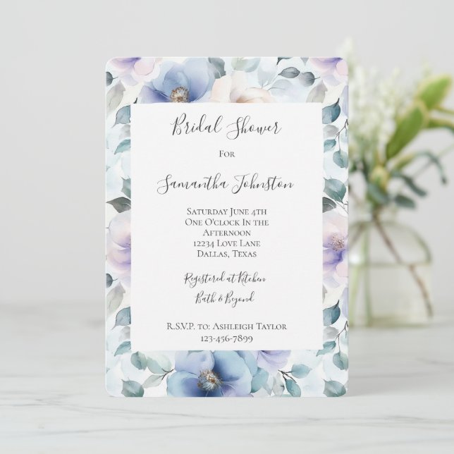 Romantic Pretty Lavender Flowers Bridal Shower Invitation (Standing Front)