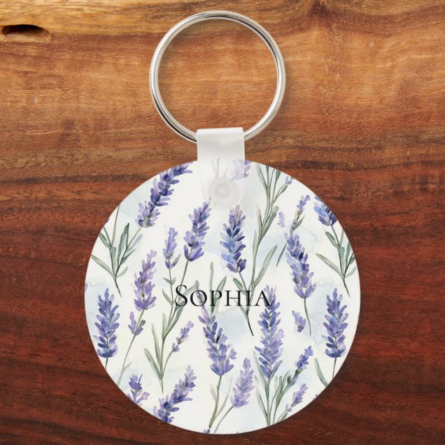 Romantic Pretty Lavender Flowers Bridal Shower Keychain (Front)