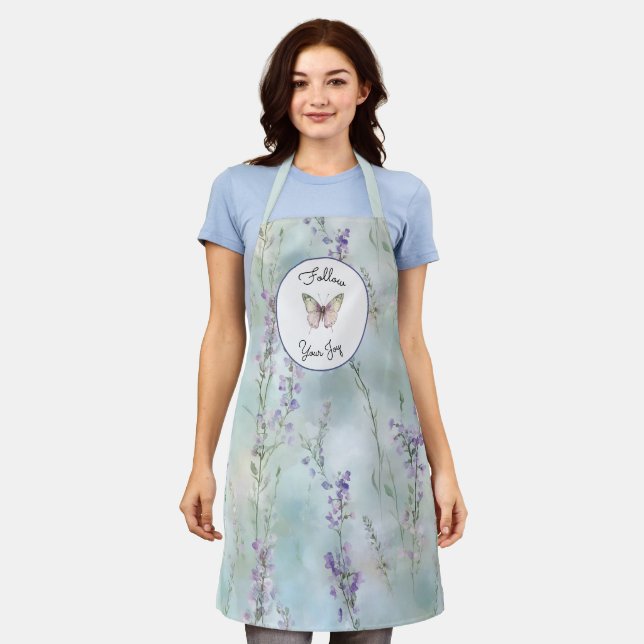 Romantic Pretty Lavender Flowers Butterfly Joy   Apron (Worn)