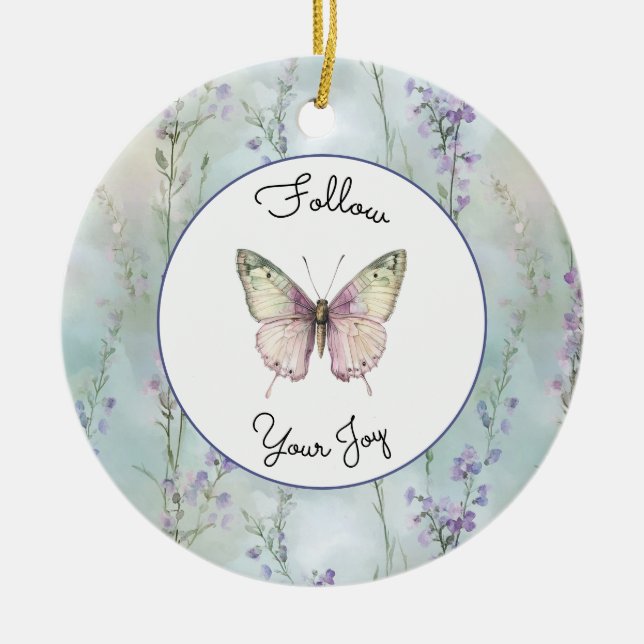Romantic Pretty Lavender Flowers Ceramic Ornament (Front)
