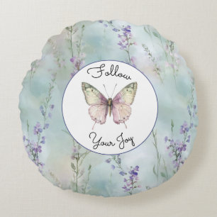 Romantic Pretty Lavender Flowers Christmas Round Pillow