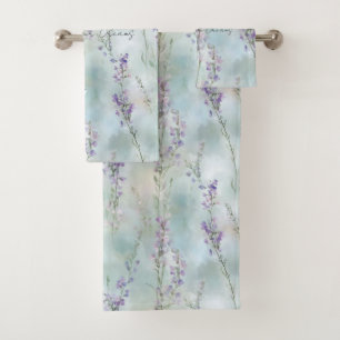 Romantic Pretty Lavender Flowers Dragonflies Bath Towel Set