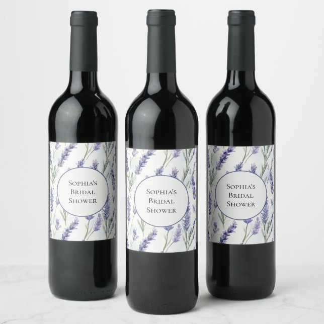 Romantic Pretty Lavender Purple Flowers Wine Label (Bottles)