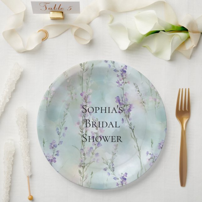 Romantic Pretty Purple Flowers Bridal Shower Paper Plate (Wedding)
