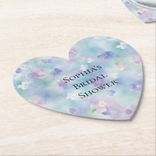 Romantic Pretty Purple White Flowers Bridal Shower Paper Coaster