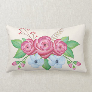 Romantic Pretty Watercolor Flower Bouquet Lumbar Pillow