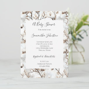 Romantic Pretty White Flowering Tree Baby Shower Invitation