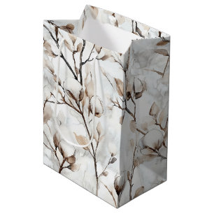 Romantic Pretty White Flowering Tree Christmas Medium Gift Bag
