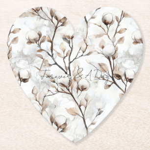 Romantic Pretty White Flowering Tree Wedding Paper Coaster