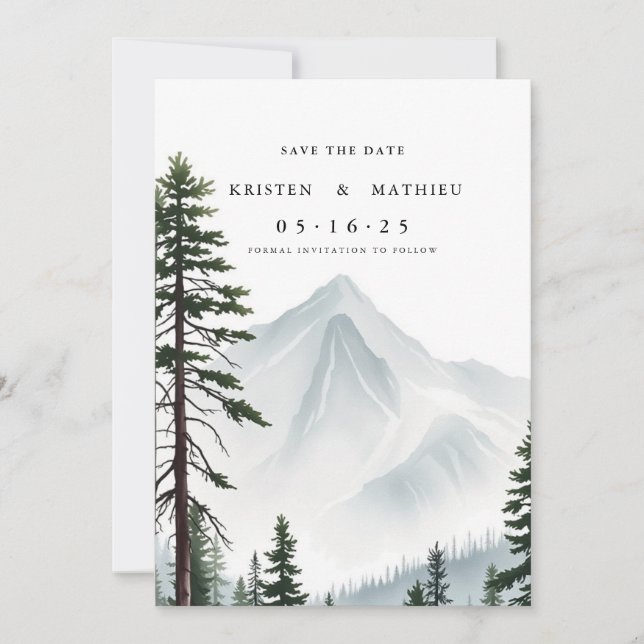 Romantic Printable Mountain Save The Date (Front)