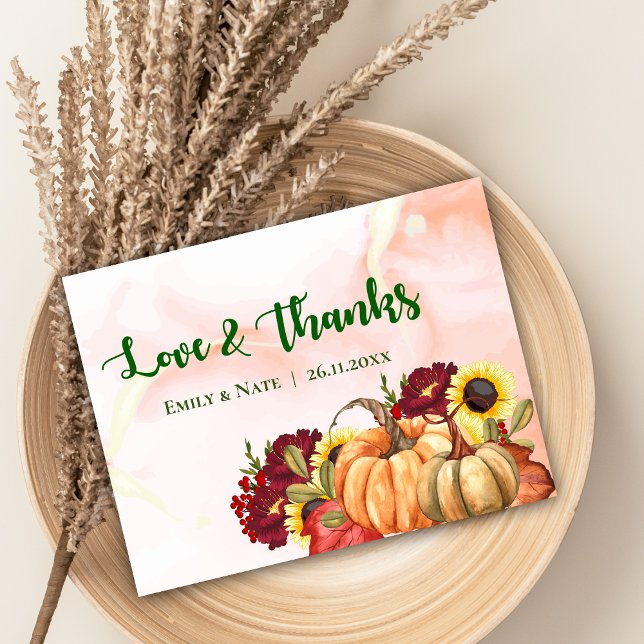 Romantic Pumpkin Autumn Leaves Fall Wedding Thank You Card (Romantic Pumpkin Autumn Leaves Fall Wedding Thank You Card)