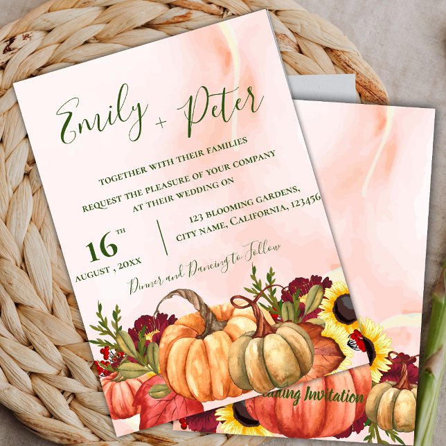 Romantic Pumpkin Floral Autumn Leaves Fall Wedding Invitation (Romantic Pumpkin Floral Autumn Leaves Fall Wedding Invitation)