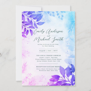 Romantic Purple Aqua Photo Qr Code Rsvp Wedding  Invitation
