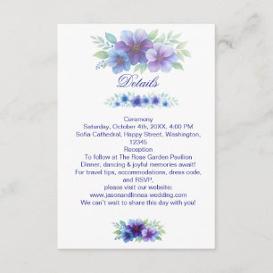 Romantic Purple Blue Botanical Watercolor Wedding  Enclosure Card