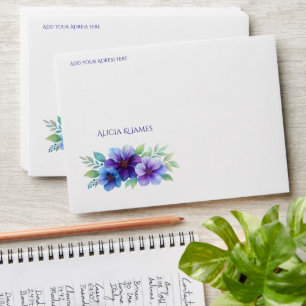 Romantic Purple Blue Botanical Watercolor Wedding  Envelope