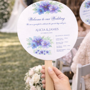 Romantic Purple Blue Botanical Watercolor Wedding  Hand Fan