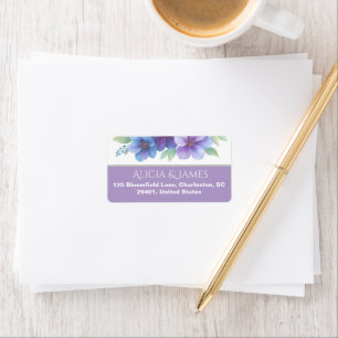 Romantic Purple Blue Botanical Watercolor Wedding  Label