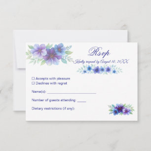 Romantic Purple Blue Botanical Watercolor Wedding RSVP Card