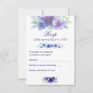 Romantic Purple Blue Botanical Watercolor Wedding  RSVP Card