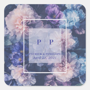 Romantic Purple Blue Floral Watercolor Wedding Square Sticker