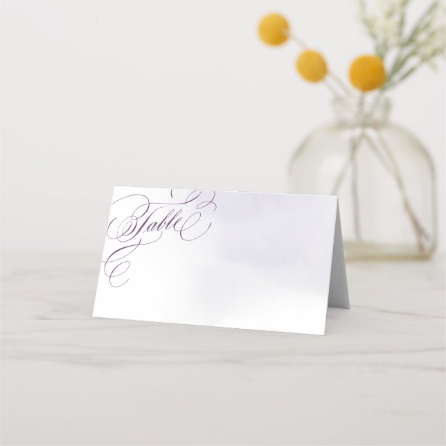 Romantic purple calligraphy vintage wedding place card (Front)