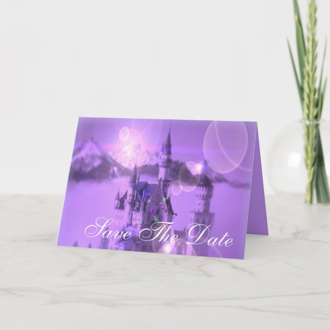 Romantic purple castle gothic wedding announcement (Front)