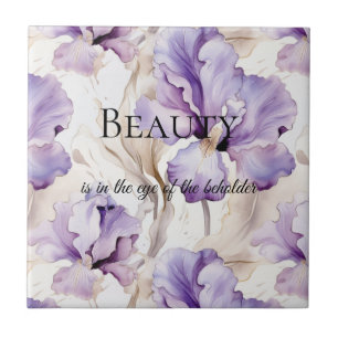 Romantic Purple Cream Iris Floral Beauty Quote Tile