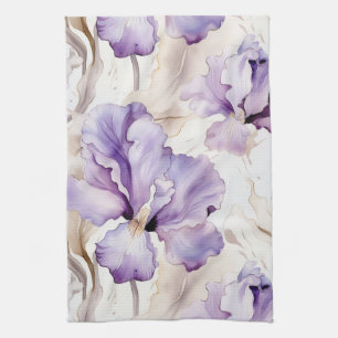 Romantic Purple Cream Iris Floral Bridal Shower Kitchen Towel