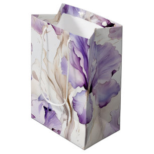 Romantic Purple Cream Iris Floral Bridal Shower Medium Gift Bag