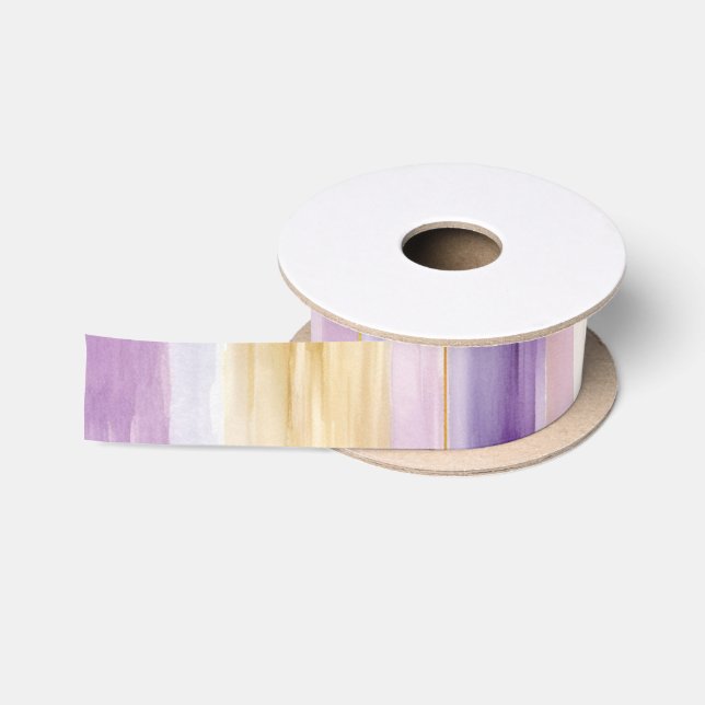 Romantic Purple Cream Iris Stripes Bridal Shower Satin Ribbon (Spool)