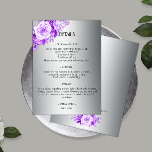 Romantic Purple Elegance Roses Silver Wedding  Enclosure Card